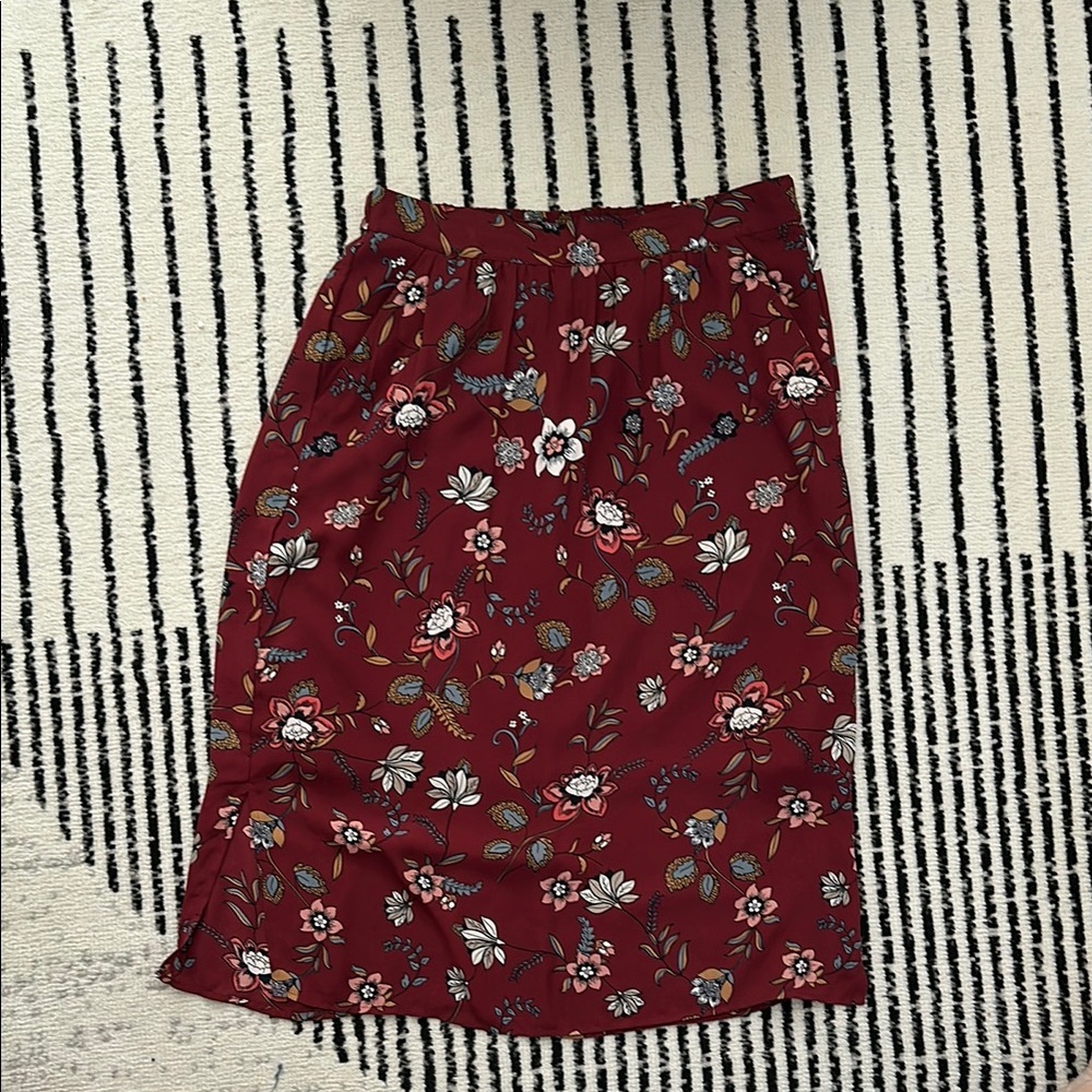 LOFT Red Embellished Pencil Midi Skirt